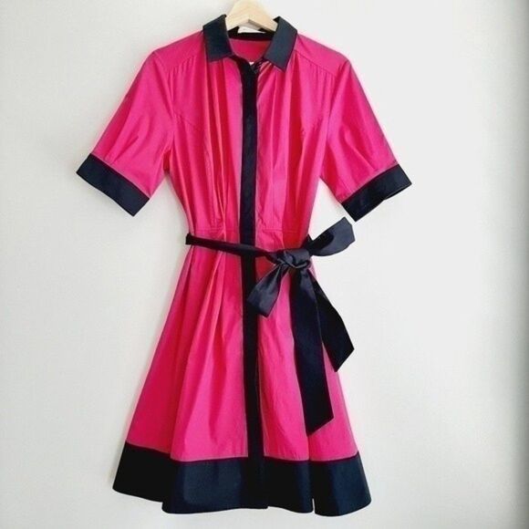 ZAPELLE | Fit & Flare Belted Shirt Dress Button Down Pink Sz L 12 - Picture 1 of 11